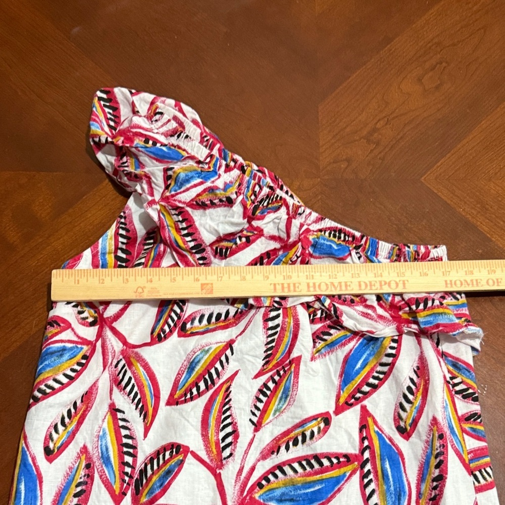 J Crew linen Colorful Leaf Print One-Shoulder Dress elastic shoulder - Picture 9 of 9